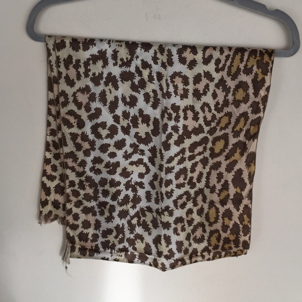 Leopard Print Satin Scarf - Brown & Cream